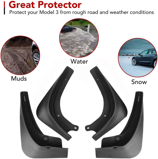 Mud Flaps Splash Guards suitable for Tesla Model 3 Model Y 2017-2023 (Set of Four)