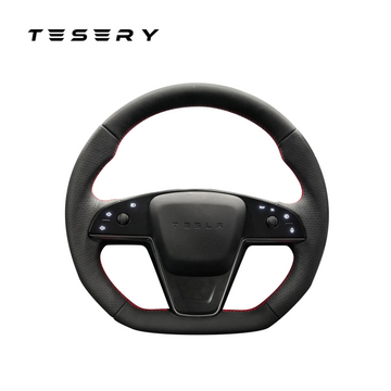 Plaid Round Steering Wheel Replacement for Tesla Model S / X 2021+ 【Style 17】